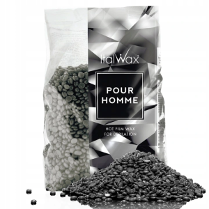 ItalWax Pour Homme Film Wax 100g (opakowanie eko) - czarny metaliczny wosk twardy w granulkach do depilacji bezpaskowej dla mężczyzn