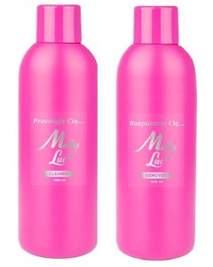Zestaw płynów Molly Lac - Cleaner odtłuszczacz 1 litr Remover aceton 1 litr