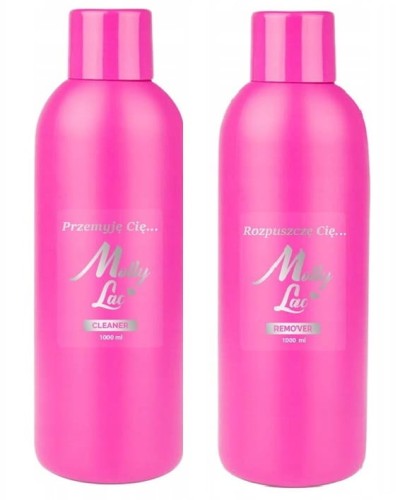Zestaw płynów Molly Lac - Cleaner odtłuszczacz 1 litr Remover aceton 1 litr