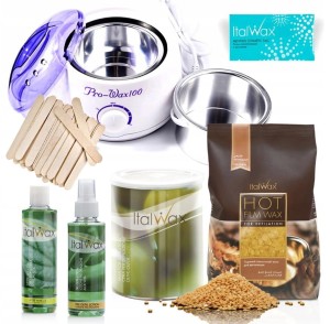 Zestaw do depilacji bezpaskowej wosk 1kg twardy ItalWax Podgrzewacz wosk puszka 400ml talk szpatułki