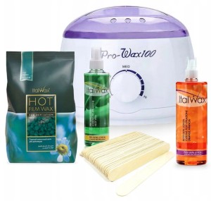 Zestaw do depilacji bezpaskowej ProWax Azulen ItalWax + 2 x preparat po depilacji + szpatułki