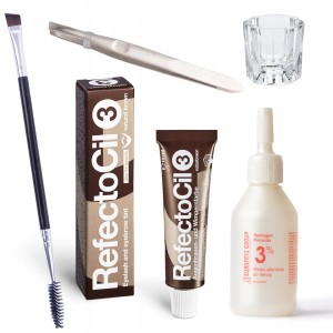 Zestaw do henny Refectocil - henna brązowa + woda utleniona 3% +pęseta + pędzelek + naczynko