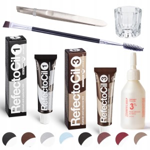 Zestaw do henny Refectocil - 2x henna (kolory do wyboru) + woda utleniona 3% + pęseta + pędzelek + naczynko