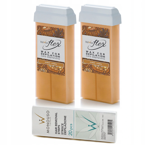 2+1 Zestaw ItalWax do depilacji 2x wosk w rolce Amber Flex + paski