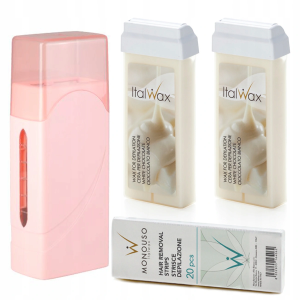 Depilacja zestaw 2x wosk aromatyczny ItalWax White Chocolate Flex podgrzewacz paski