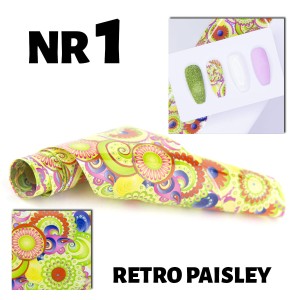 Folia transferowa 100 cm retro paisley nr 1 - folia do zdobień lakierów hybrydowych, żeli UV i akrylu