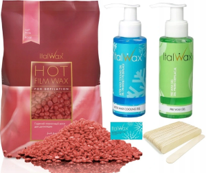 Zestaw do depilacji ItalWax wosk twardy 500g Rose róża + płyny + szpatułki + talk