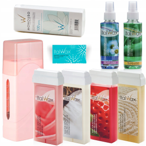 Zestaw ItalWax do depilacji podgrzewacz 40W Single Fo 4x rolka wosk aromatyczny lotion żel