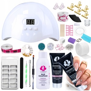 Zestaw do akrylożelu: 2 x 30 ml Powder Gel (White, Pink) + lampa + akcesoria
