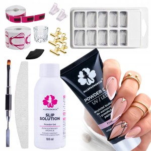 Zestaw LUX do akrylożeli Powder Gel Pink 30 ml + Slip Solution + Akcesoria