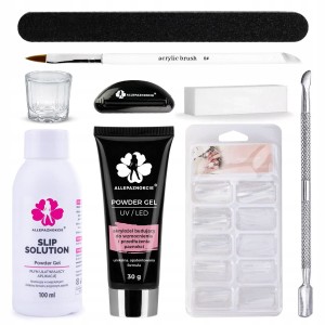 Zestaw budujący XXL do akrylożelu - akrylożel Powder Gel 30ml + płyn Slip Solution 100ml + akcesoria