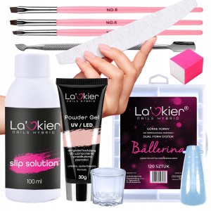 La’kier zestaw do akrylożelu Powder Gel 30 ml + formy Ballerina + Slip Solution + pędzel + naczynko