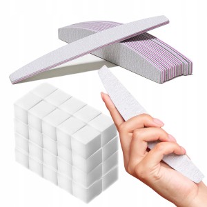 Zestaw do stylizacji paznokci 50x pilnik łódka półksiężyc zebra 150/150 + 10x mini blok polerski