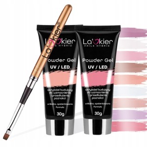 La'kier Zestaw do manicure akrylożelowego: Powder Gel 30ml x 2 + pędzelek