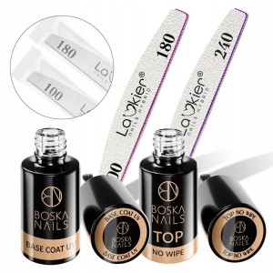 Zestaw Boska Nails Baza Coat UV + Top No Wipe + 2 x pilnik La'kier GRATIS