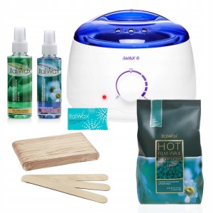 Zestaw do depilacji woskiem twardym 1 x Wosk Azulen 500g + podgrzewacz + szpatułki