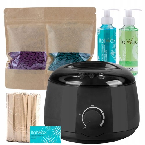 ItalWax Zestaw do depilacji - podgrzewacz 100W + 2x wosk twardy 250g + preparaty + szpatułki + talk