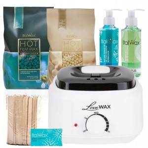ItalWax Zestaw do depilacji - podgrzewacz 100W + 2x wosk twardy 500g + preparaty + szpatułki + talk