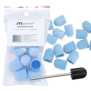 MaluLac Zestaw do pedicure - kapturek ścierny 13mm gradacja 80 10 sztuk niebieskie + nośnik gumowy