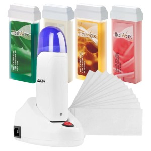 ItalWax Zestaw do depilacji - podgrzewacz z bazą ładującą + 4x wosk w rolce 100ml (do wyboru) + paski