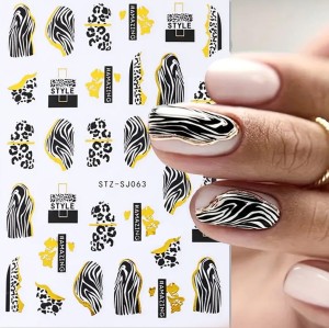 Naklejki na paznokcie samoprzylepne nr STZ-SJ063 złoto cętki zebra