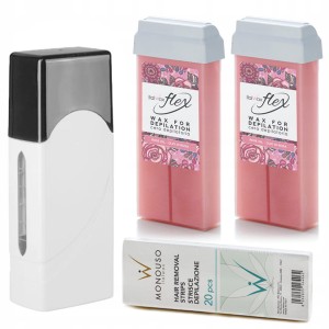 Zestaw ItalWax do depilacji - 2x wosk elastyczny Flex Rose Oil + podgrzewacz + paski