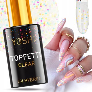 Yoshi Top Topfetti Clear do lakierów hybrydowych z kolorowym konfetti 10ml