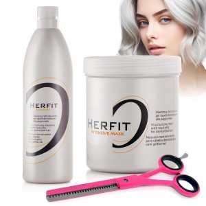 Herfit Pro Zestaw do pielęgnacji włosów zniszczonych z mleczkiem pszczelim - szampon 1000ml + maska 1000ml + degażówki fryzjerskie