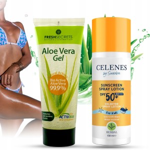 Zestaw do opalania – Celenes by Sweden Sunscreen Spray Lotion for Kids SPF 50 + Fresh Secrets Aloe Vera Gel