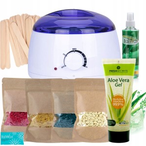 ItalWax Zestaw do depilacji - podgrzewacz White Blue 100W + 4x wosk twardy 100g + preparat przed depilacją + talk + szpatułki + żel aloesowy 230ml
