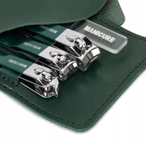 Zestaw do manicure i pedicure przybornik 5w1 - 3 obcinacze, pilnik, eleganckie etui ciemnozielone
