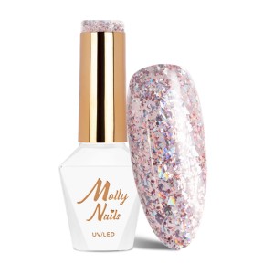 Molly Nails Crushed Diamonds 532 Pardon My Glam! Gel Polish HEMA/Di-HEMA Free Różowy brokatowy lakier hybrydowy LED/UV 8g