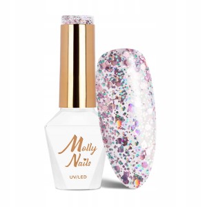 Molly Nails Crushed Diamonds 533 Shameless Gel Polish HEMA/Di-HEMA Free Różowy brokatowy lakier hybrydowy LED/UV 8g