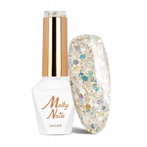 Molly Nails Crushed Diamonds 536 Seduce a Millionaire Gel Polish HEMA/Di-HEMA Free Złoty brokatowy lakier hybrydowy LED/UV 8g
