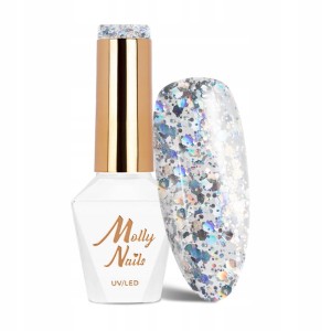 Molly Nails Crushed Diamonds 538 Dreaming in Vegas Gel Polish HEMA/Di-HEMA Free Srebrny brokatowy lakier hybrydowy LED/UV 8g