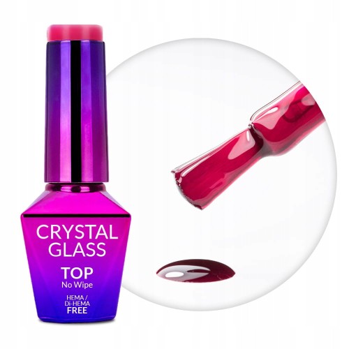 Molly Nails Crystal Glass Top No Wipe Raspberry Przezroczysty czerwonoróżowy top bez przemywania do paznokci HEMA/Di-HEMA Free 10g