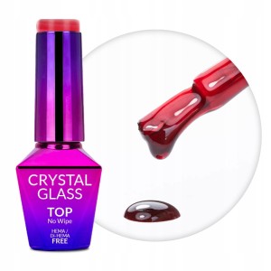 Molly Nails Crystal Glass Top No Wipe Red Przezroczysty czerwony top bez przemywania do paznokci HEMA/Di-HEMA Free 10g
