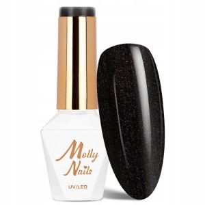 Molly Nails Elite Women 46 Night Princess Gel Polish HEMA/Di-HEMA Free Czarny lakier hybrydowy z drobinkami LED/UV 8g