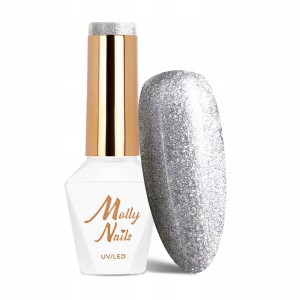 Molly Nails Queens Of Life Nr 36 Platinium HEMA/Di-HEMA Free Brokatowy lakier hybrydowy LED/UV Gel Polish 8g