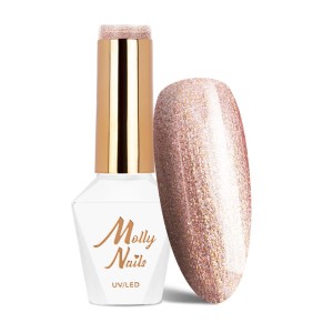 Molly Nails Sensual Nr 204 Lexi Gel Polish HEMA/Di-HEMA Free Złoty brokatowy lakier hybrydowy LED/UV 8g