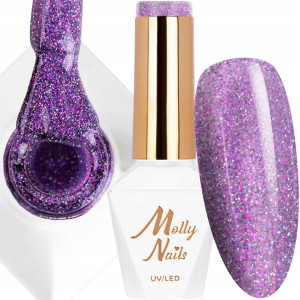Molly Nails Shocking Shine Nr 682 Time Lie Gel Polish HEMA/Di-HEMA Free Fioletowy brokatowy lakier hybrydowy LED/UV 8g