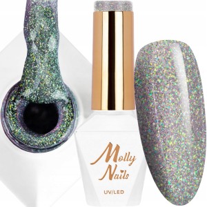 Molly Nails Shocking Shine Nr 683 Spacewalker Gel Polish HEMA/Di-HEMA Free Srebrny brokatowy lakier hybrydowy LED/UV 8g