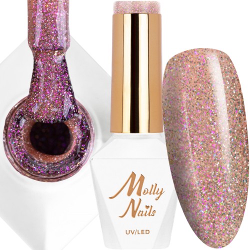 Molly Nails Shocking Shine Nr 686 Sympathy Gel Polish HEMA/Di-HEMA Free Różowy brokatowy lakier hybrydowy LED/UV 8g