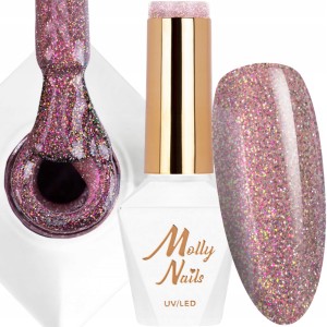Molly Nails Shocking Shine Nr 687 Sinner Gel Polish HEMA/Di-HEMA Free Różowy brokatowy lakier hybrydowy LED/UV 8g