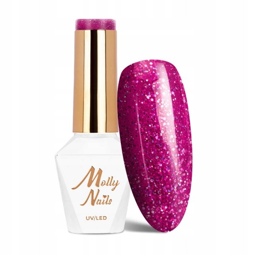 Molly Nails Spotlight 634 Pink Fiction Gel Polish HEMA/Di-HEMA Free Różowy lakier hybrydowy z drobinkami LED/UV 8g