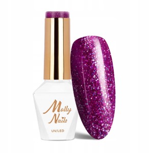 Molly Nails Spotlight 635 Exquisite Gel Polish HEMA/Di-HEMA Free Różowy lakier hybrydowy z drobinkami LED/UV 8g