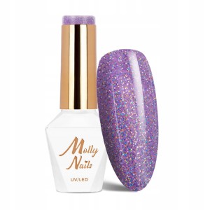 Molly Nails Winter Crystalize 224 Birthday Girl Gel Polish HEMA/Di-HEMA Free Fioletowy brokatowy lakier hybrydowy LED/UV 8g