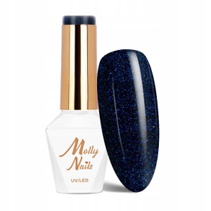 Molly Nails Winter Crystalize 227 Last Night Gel Polish HEMA/Di-HEMA Free Granatowy brokatowy lakier hybrydowy LED/UV 8g