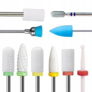Zestaw 10 frezów ceramicznych gumowych diamentowych do paznokci  do hybrydy manicure pedicure I