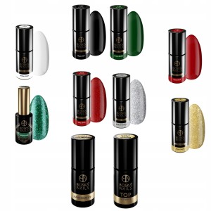 Boska Nails Divine Świąteczny zestaw do paznokci hybrydowych lakiery 8 sztuk + prezent - baza i top